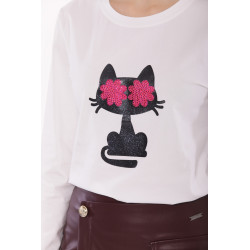 Camiseta Estampada Gato con Flores